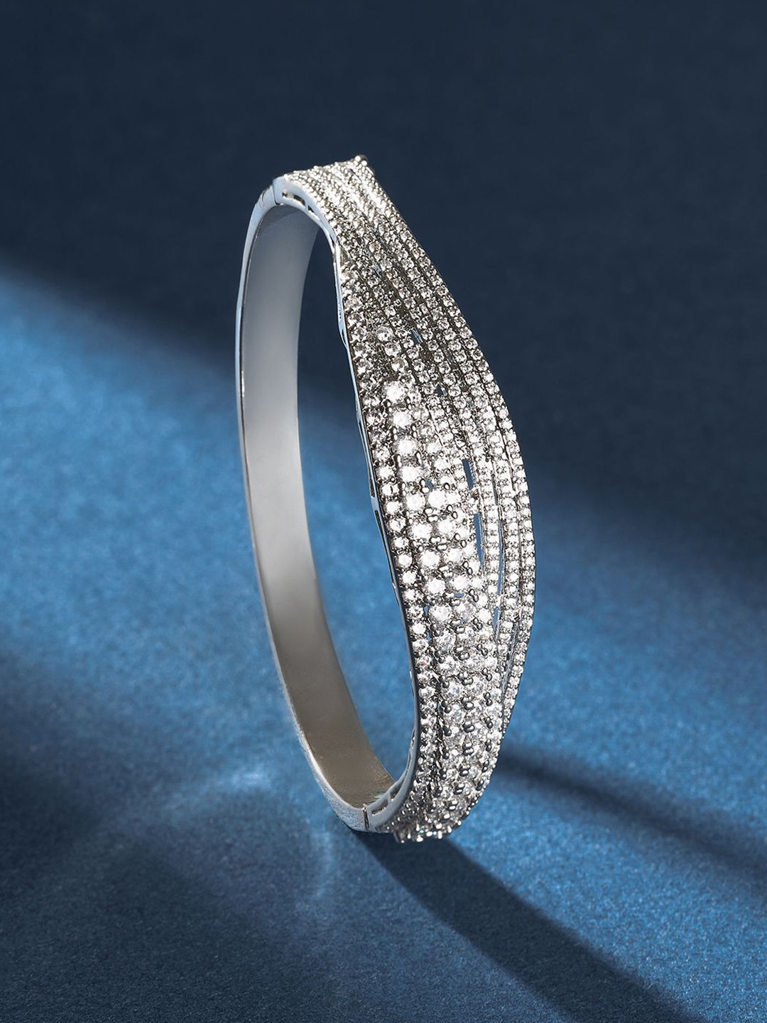 TEEJH Madhavi Mirage Women Silver-Plated CZ-Studded Oxidised Bangle-Style Bracelet