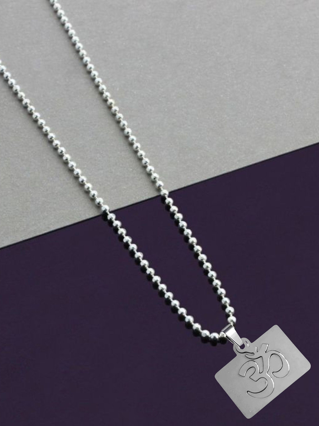 M Men Style Stainless Steel Silver-Plated Geometric Aum Pendant