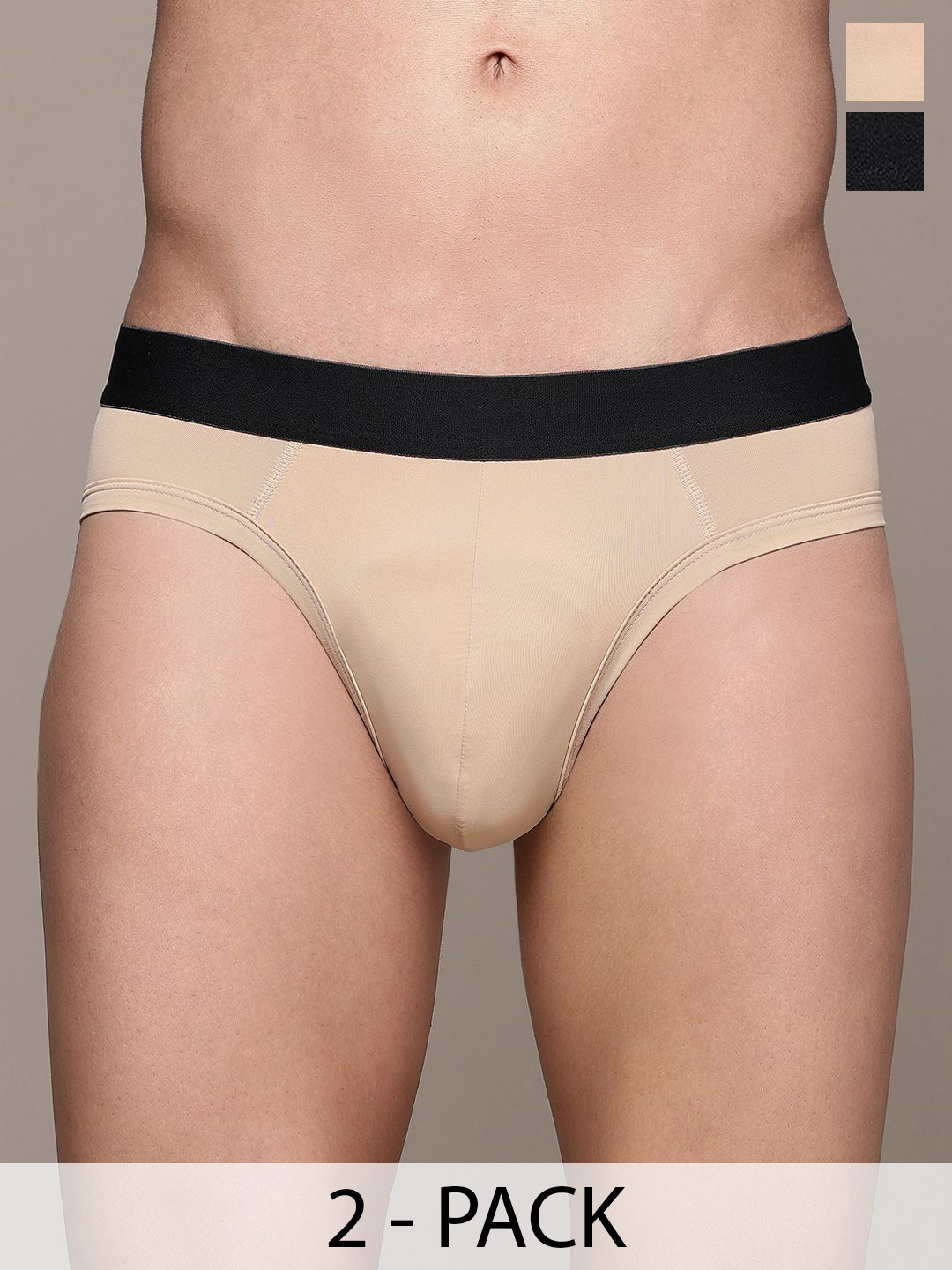 The Roadster Lifestyle Co. Pack Of 2 Mid Rise Basic Briefs - RD-PM-MB-200-BK-SKN-2