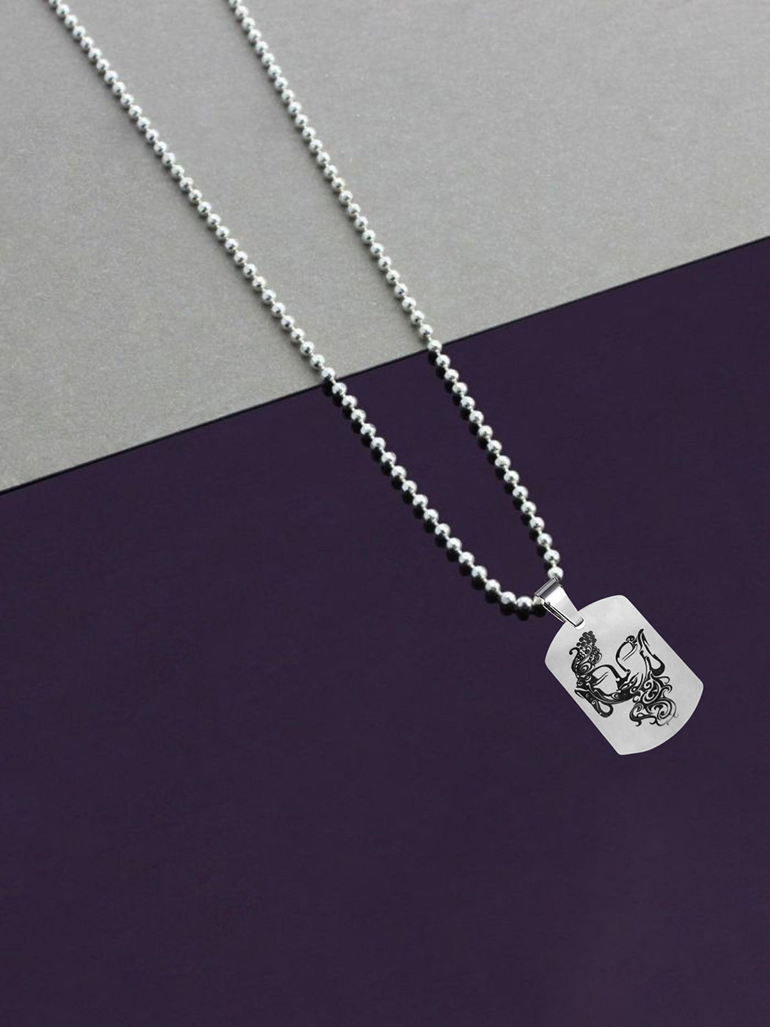 M Men Style Silver-Plated Geometric Spiritual God Gautam Buddha Pendant