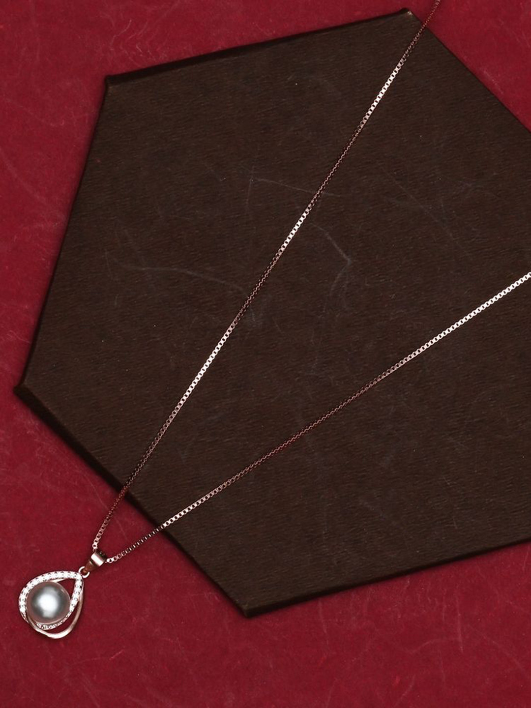 925 SILLER 925 Pure Silver Zircon Studded Rose Gold Chain Pendant