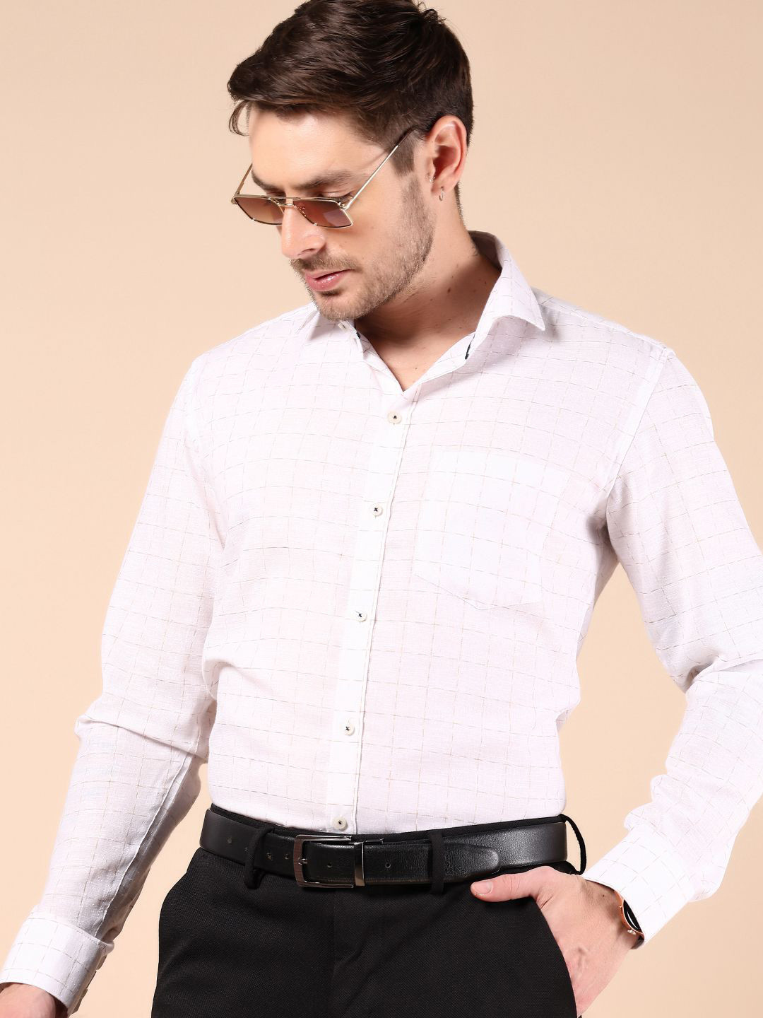J White by Vmart Men Cotton Grid Tattersall Checks Checked Casual Shirt