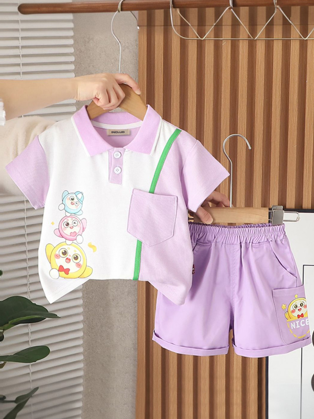 INCLUD Boys Cartoon Graphic Printed Polo Collar T-Shirt With Shorts