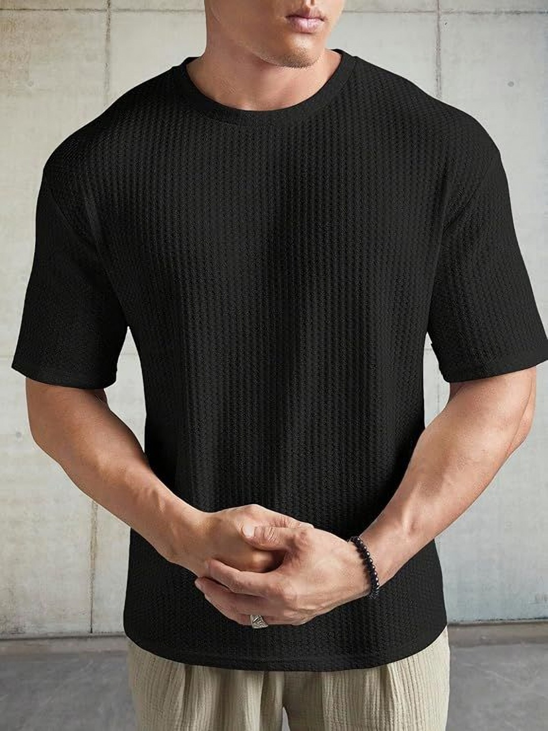 Moda Rapido Men Solid Self Desgn Dri-Fit T-shirt