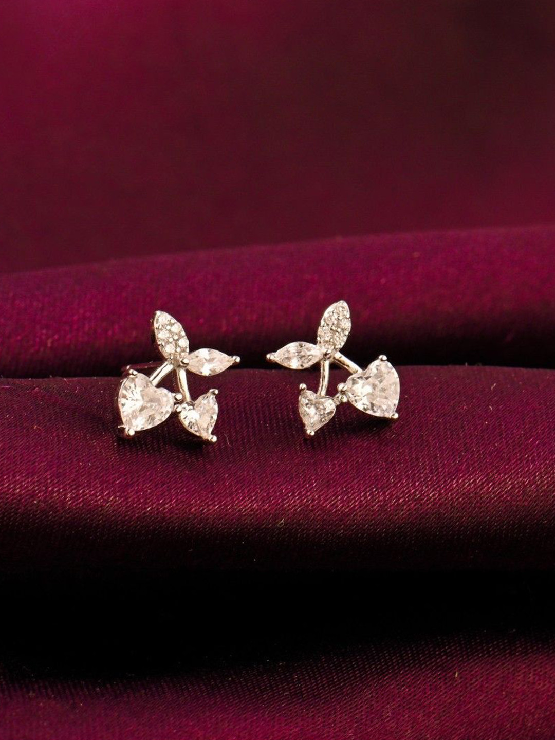 RACHIVA 925 Sterling Silver Cubic Zirconia Heartful Harvest Silver Crystal Flower Stud