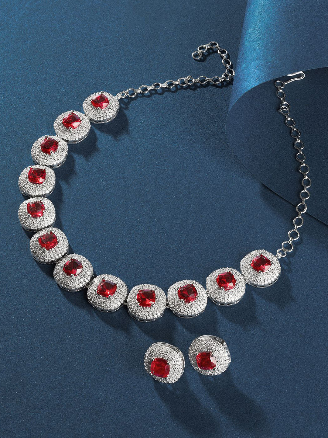 TEEJH Celeste Silver Plated Cubic Zirconia Studded Jewellery Set