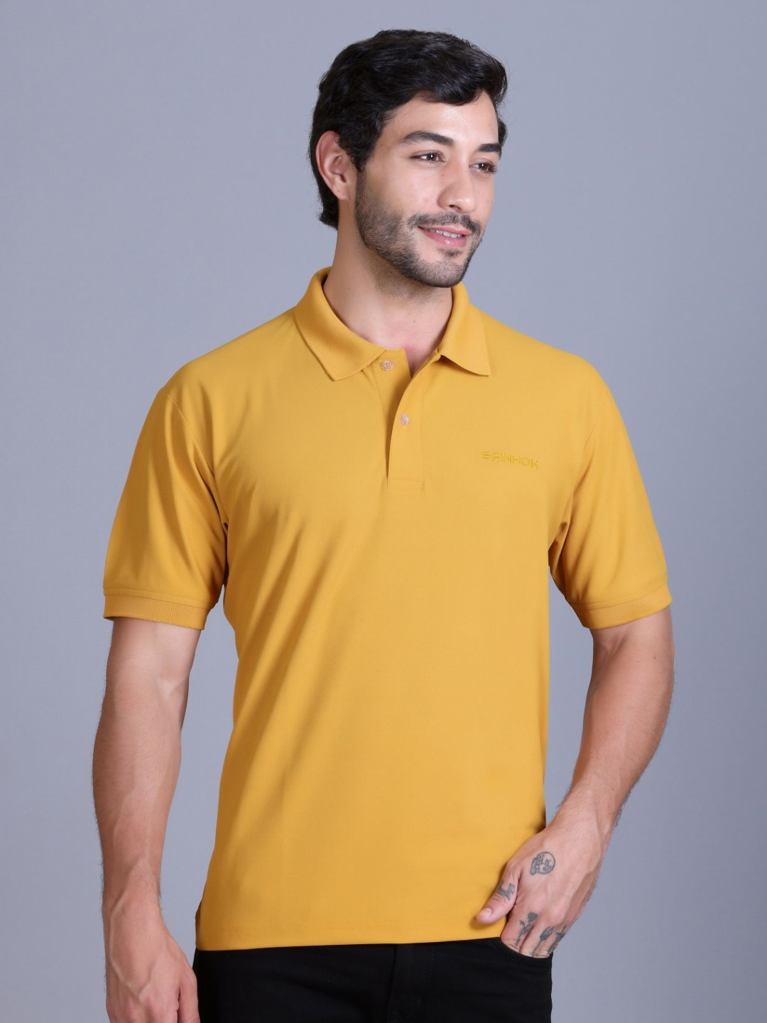 SANHOK Men Polo Collar Pure Cotton Pockets T-shirt