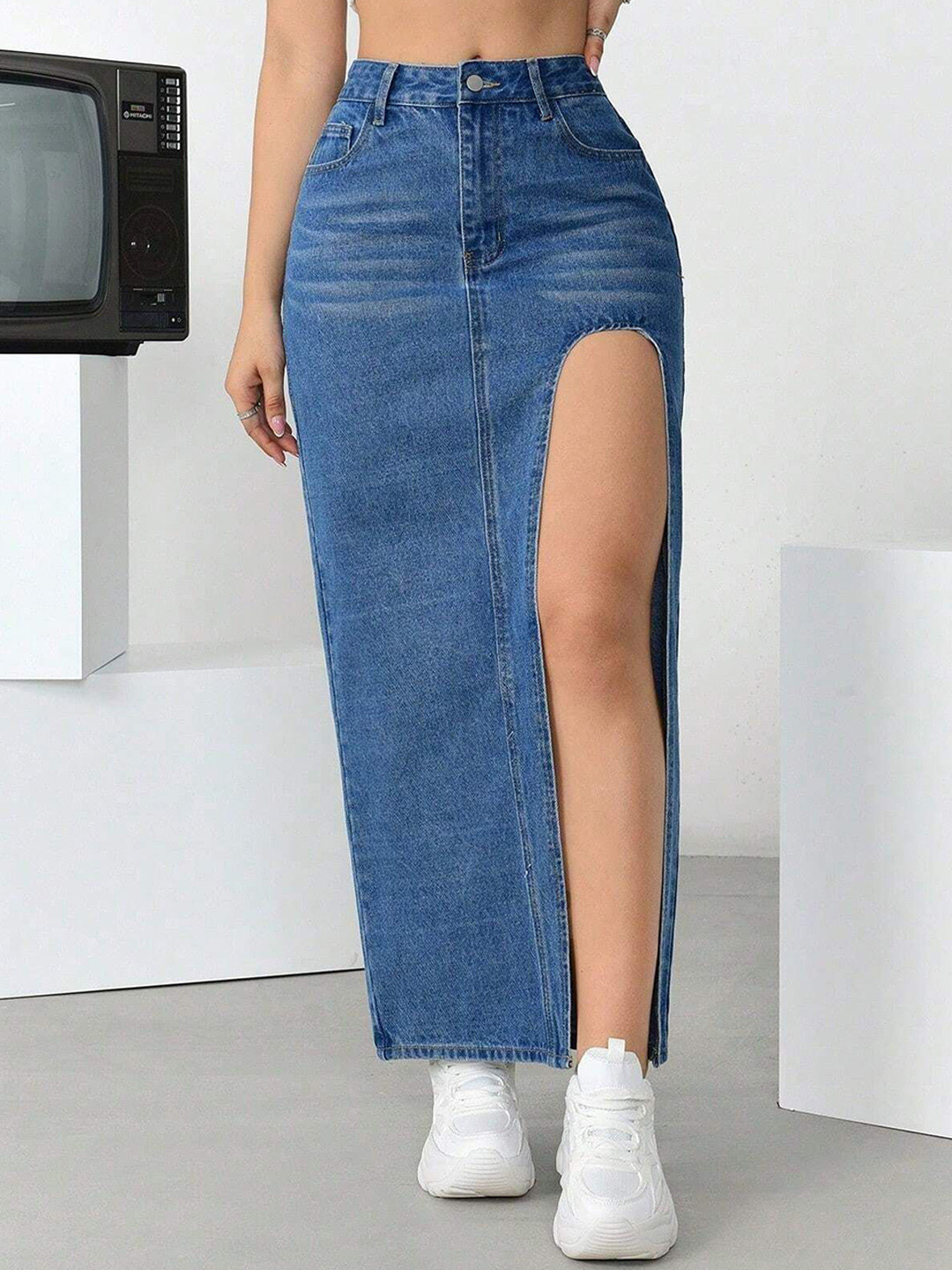 LERIYA FASHION Woman Front Slit Straight Maxi Skirt