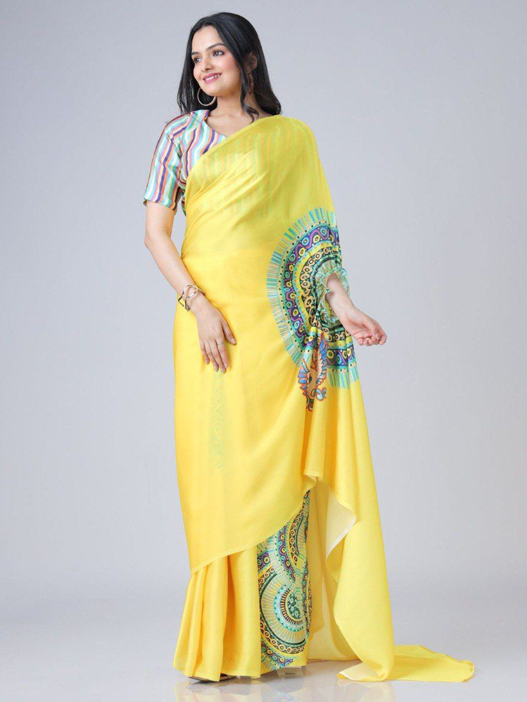 TRENDING KART Checked Pure Georgette Saree