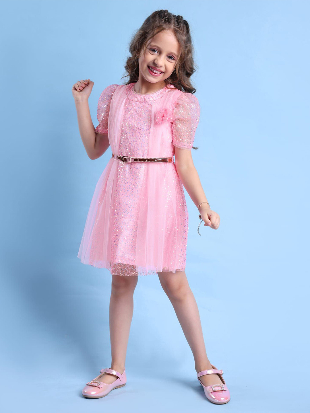 Hola Bonita Girl Sequined Corsage Fit & Flare Dress
