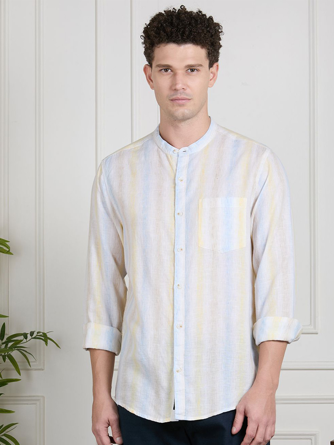 VALEN CLUB Men Premium Self Design Vertical Stripes Casual Shirt