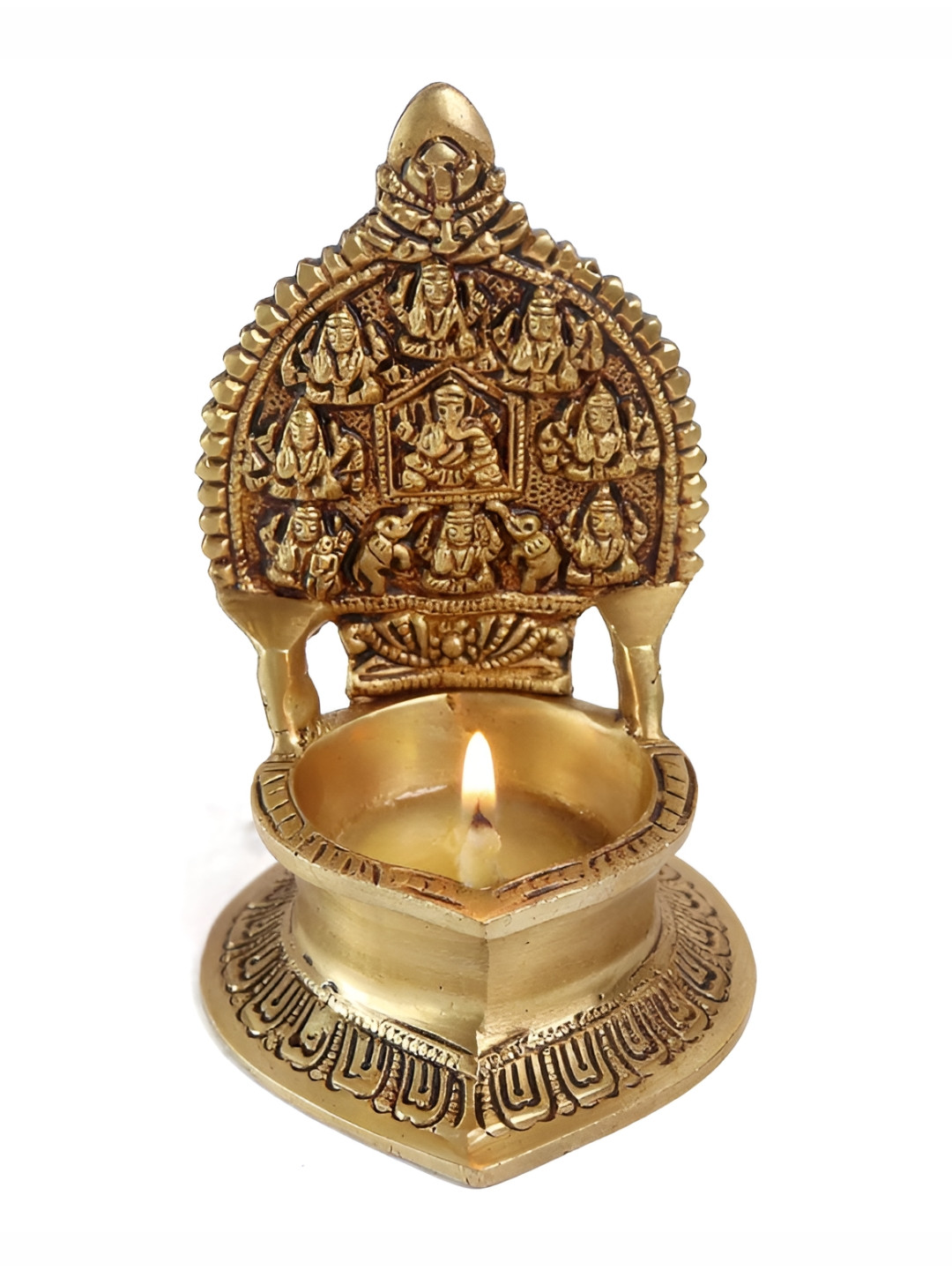 The Spiritual Living Gold-Toned Ashtalakshmi Wooden Deepam Diya Lamp Vilakku
