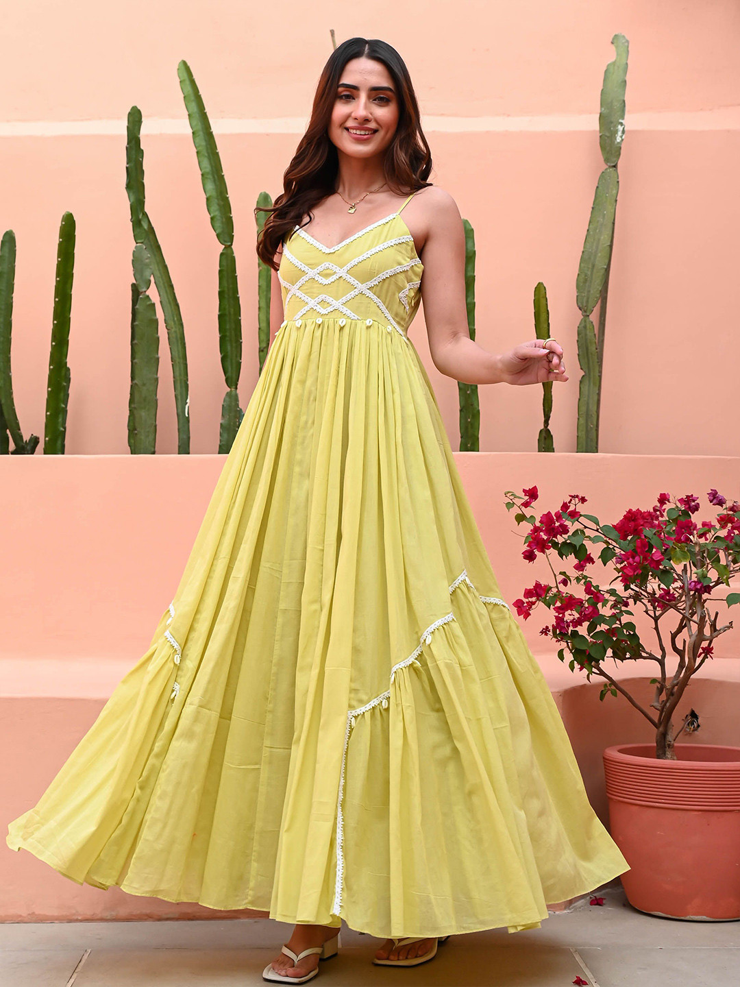 Bunaai Women Custard Yellow Cotton Dress