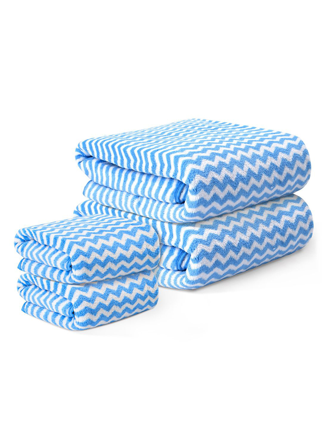 Kuber Industries Blue & White 4 Piece Striped Microfiber 270 GSM Towel Set