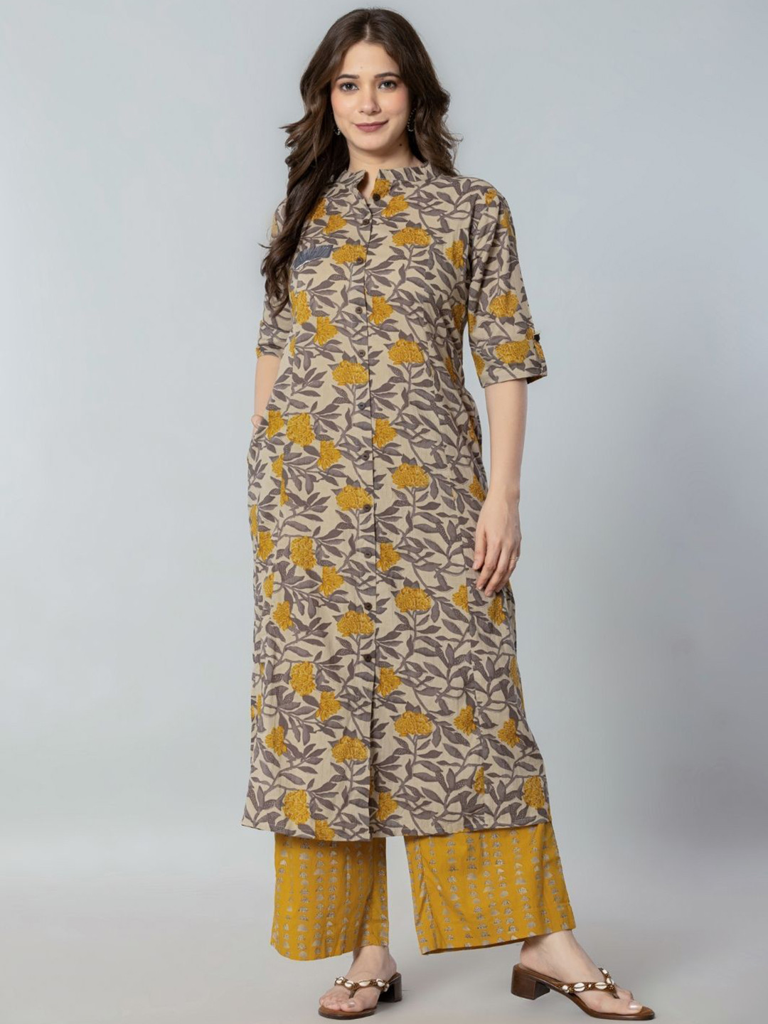 Amayra Women Floral Printed Regular Pure Cotton Kurta with Palazzos