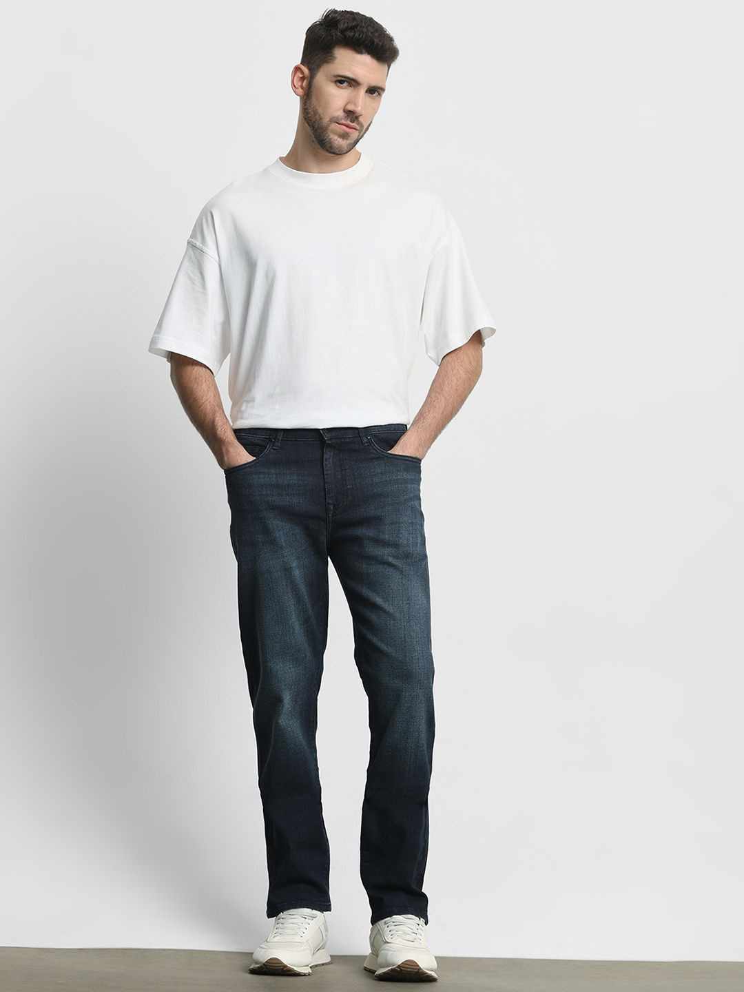 Mufti ss-25 Men Slim Fit Mid-Rise Light Fade Clean Look Cotton Stretchable Jeans