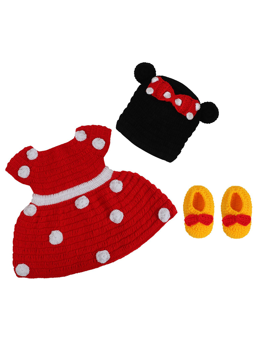 Tiekart Infants Girls Polka Dotted Dress With Cap & Booties