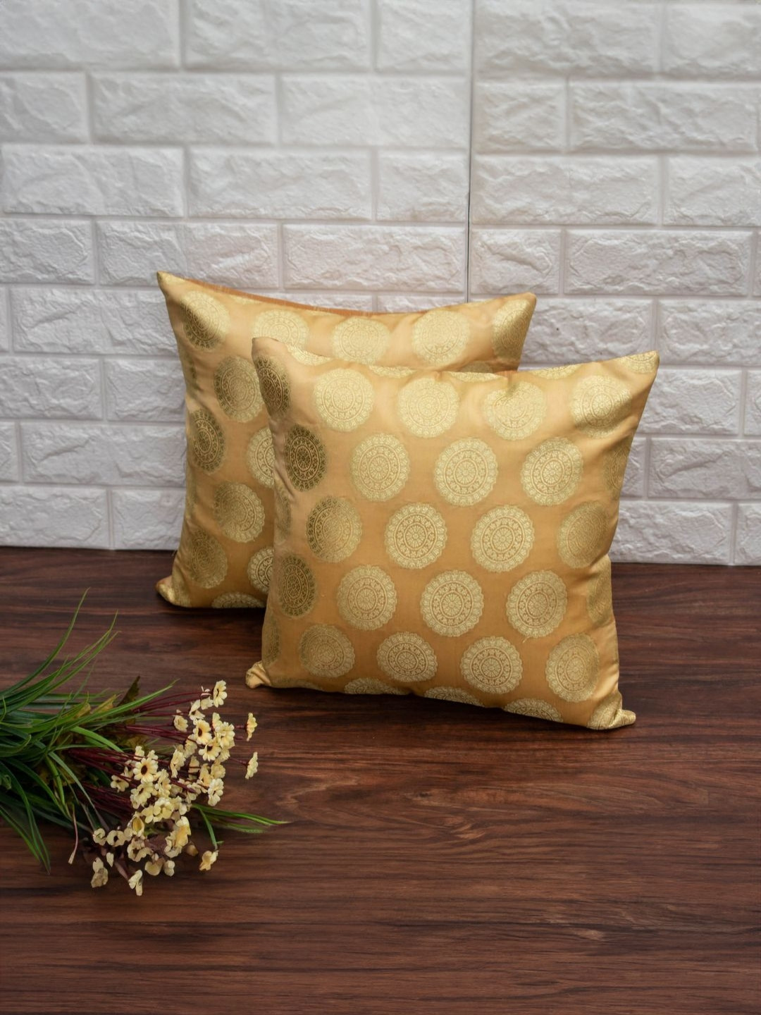 RoyalDeco Banarasi Brocade Color Fastness 2 Pcs Textured Cushion Covers -24x24In