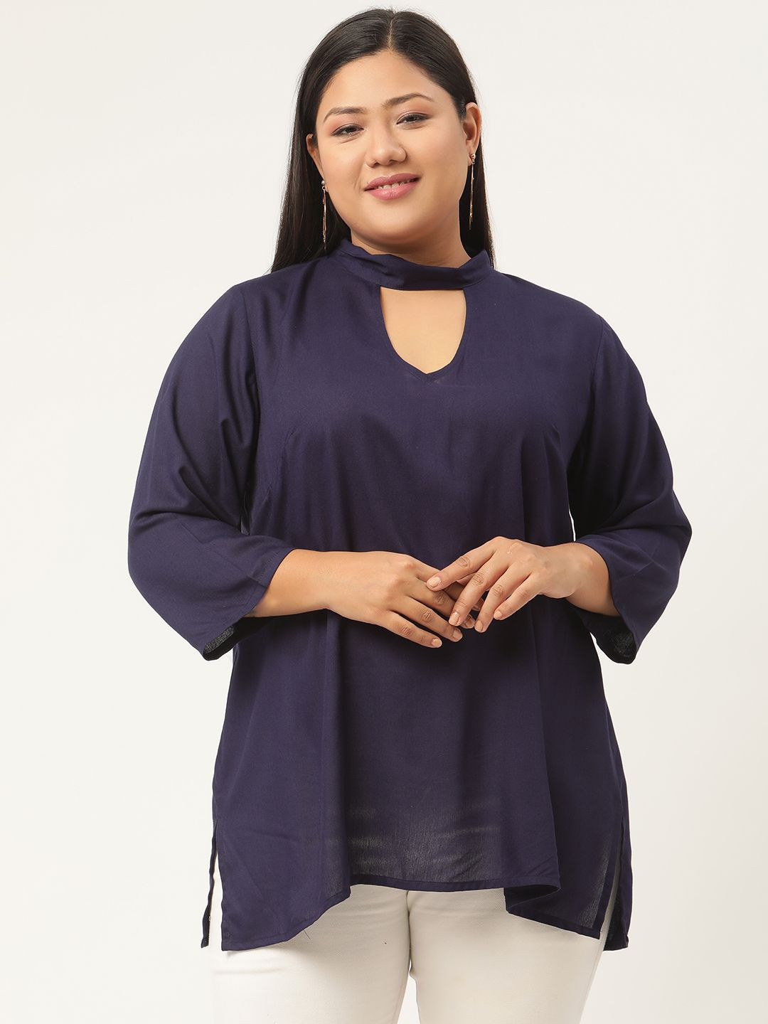 theRebelinme Women Plus Size Keyhole Neck Top