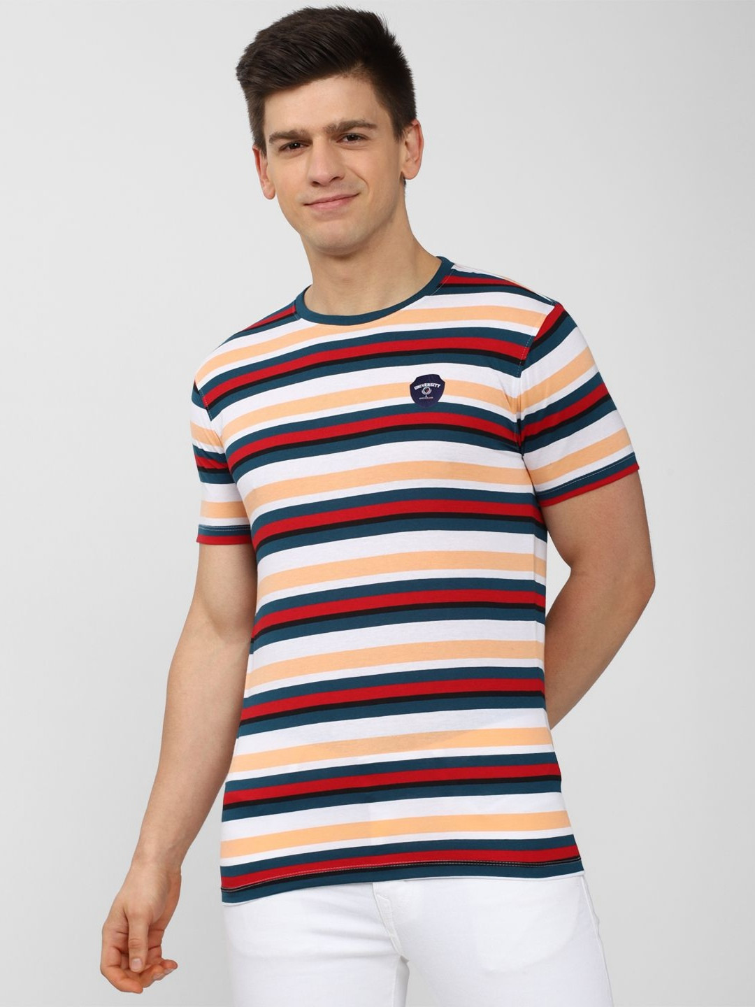 PETER ENGLAND UNIVERSITY Men Cotton Striped Slim Fit T-shirt