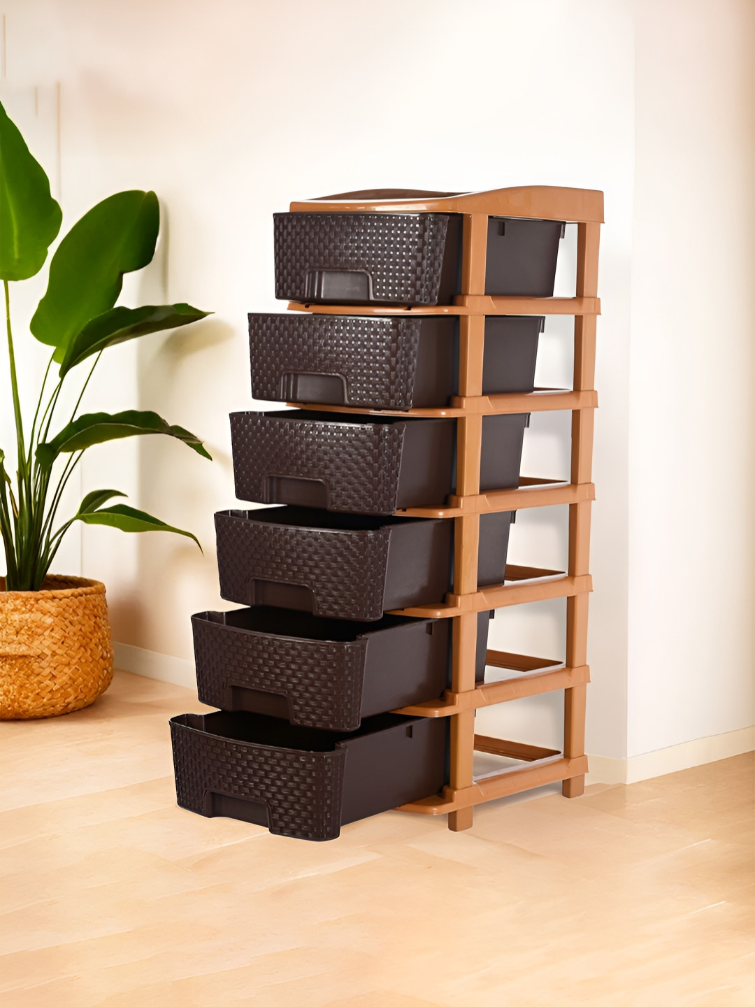 Aura Brown  6-Layer & 63 Ltr Plastic Drawer Storage Modular Kitchen & Toy Organizer