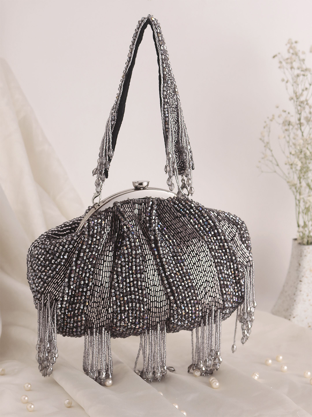 Swisni Embroidered Beads & Stones Batua Shaped Clutch