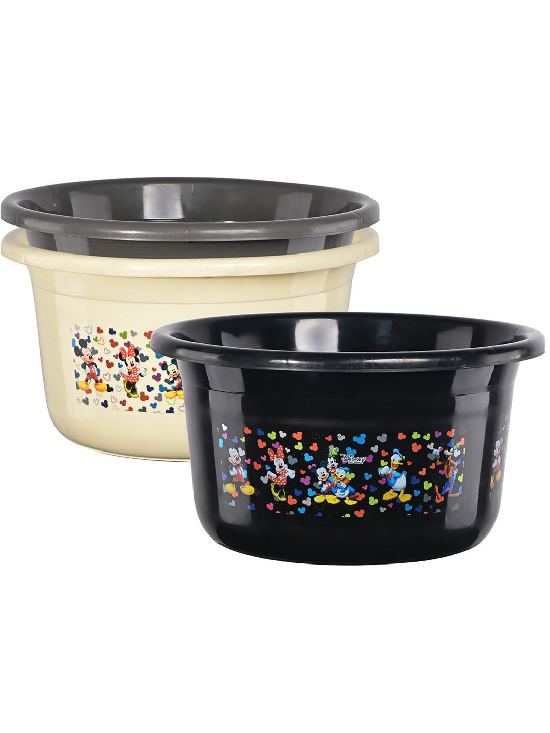 Kuber Industries Black & Cream-Coloured 3 Pieces Disney Printed Light Weight Bath Tubs