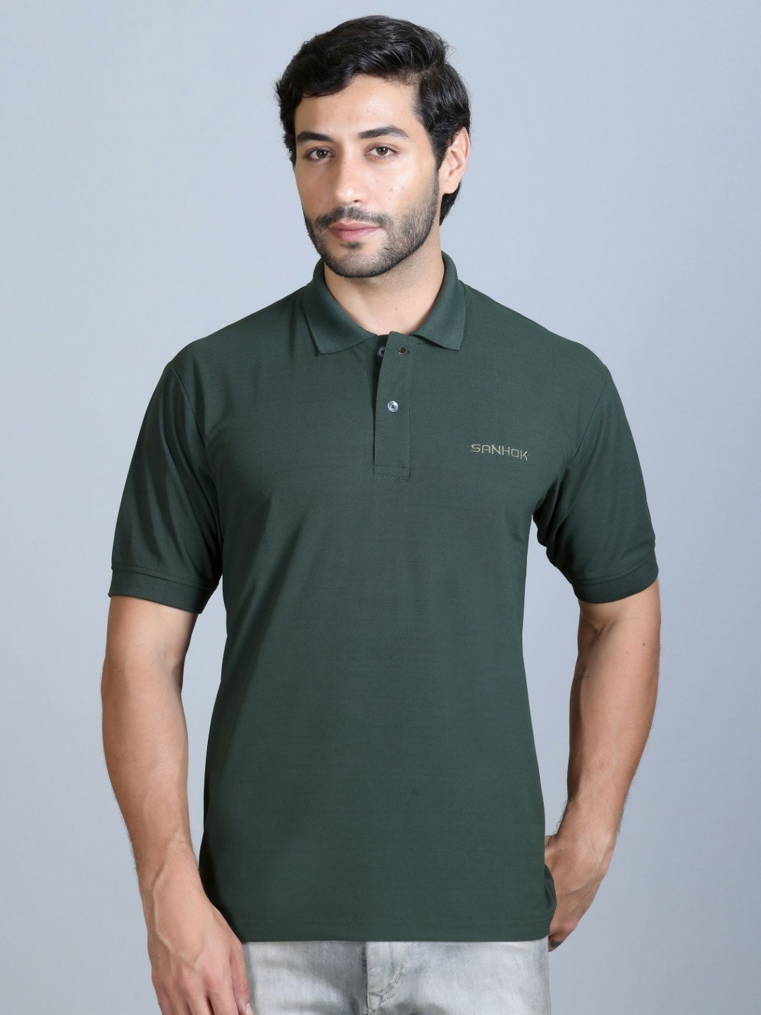 SANHOK Men Polo Collar Pure Cotton T-shirt