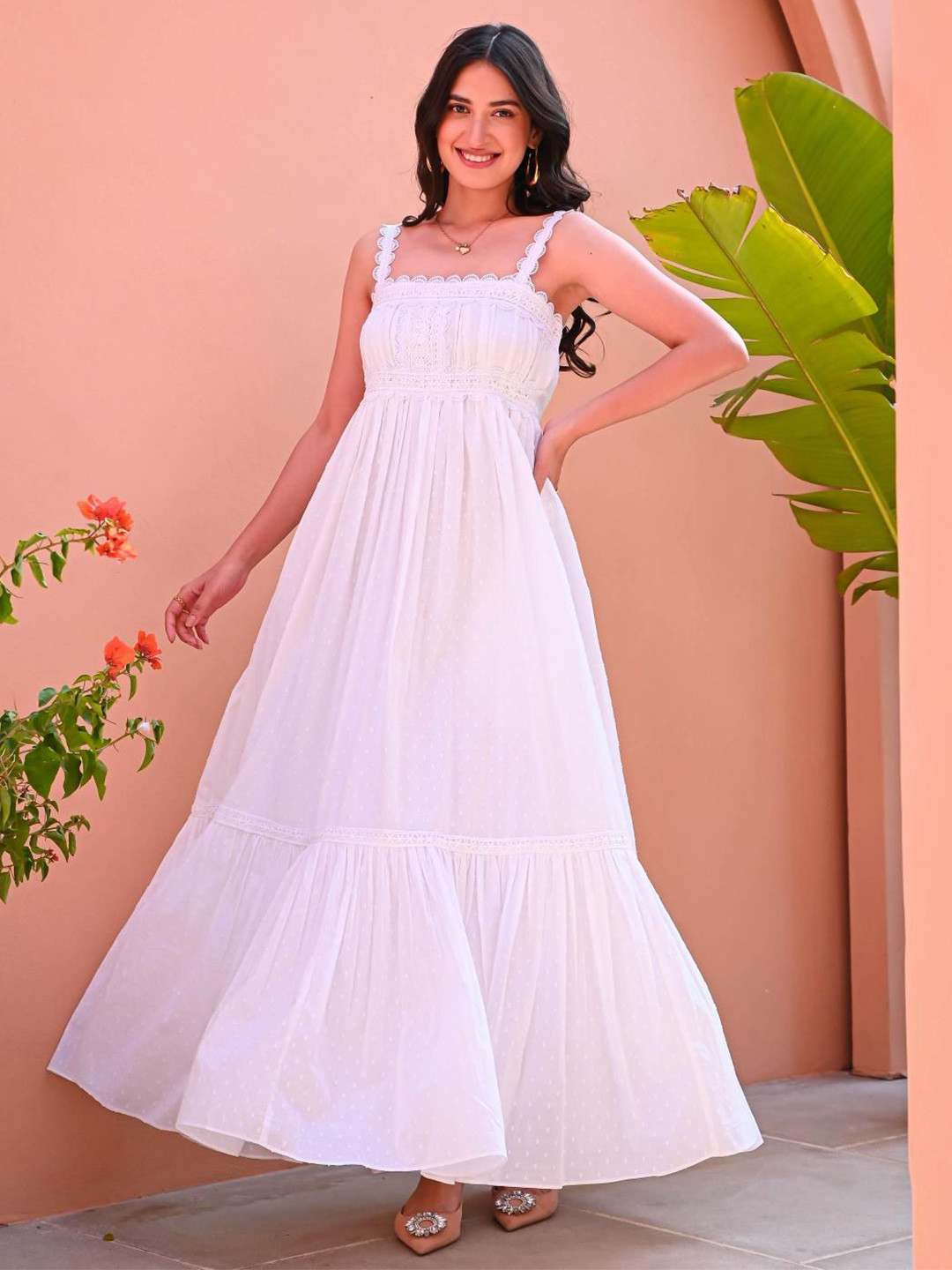 Bunaai Women Classic White Tiered Dress