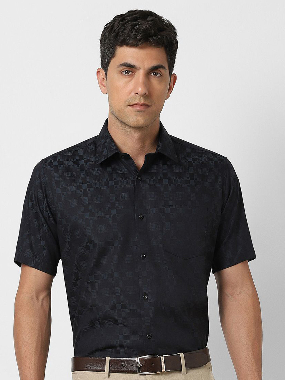 Van Heusen Men Printed Spread Collar Slim Fit Cotton Shirt