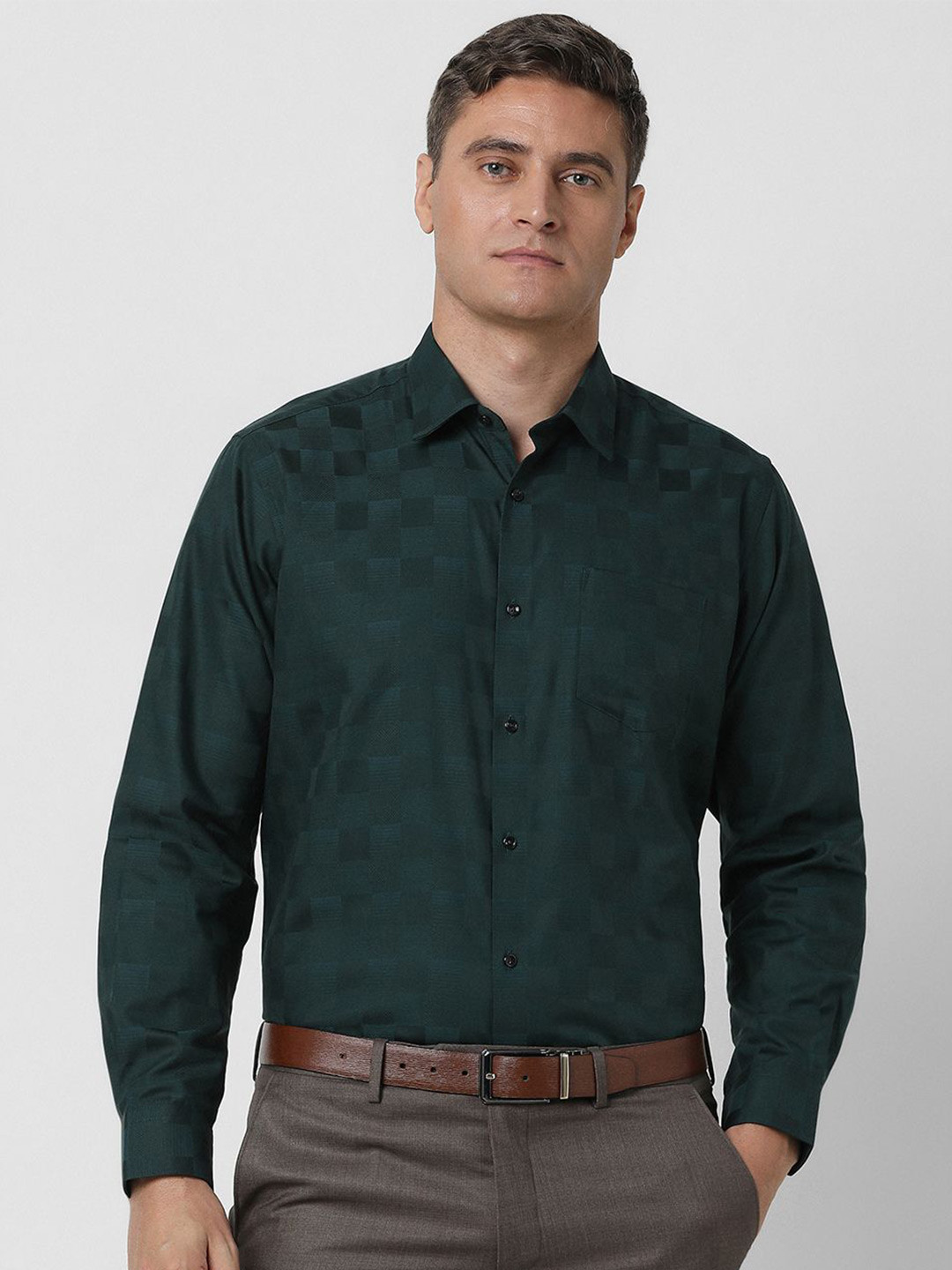 Van Heusen Men Self Design Other Checks Chest Pocket Party Shirt