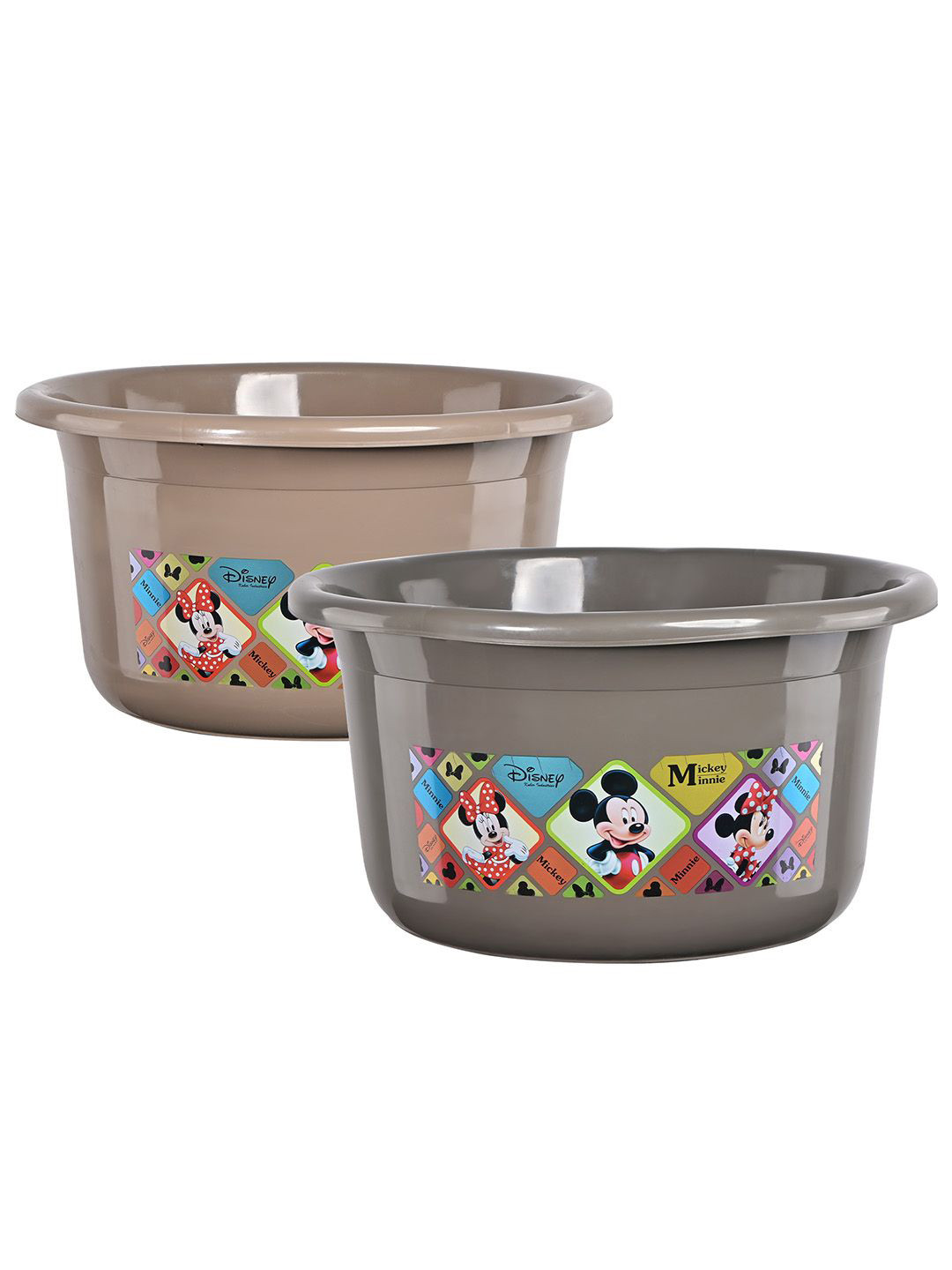 Kuber Industries Brown & Grey 2 Pieces Disney Check Printed Light Weight Bath Tubs