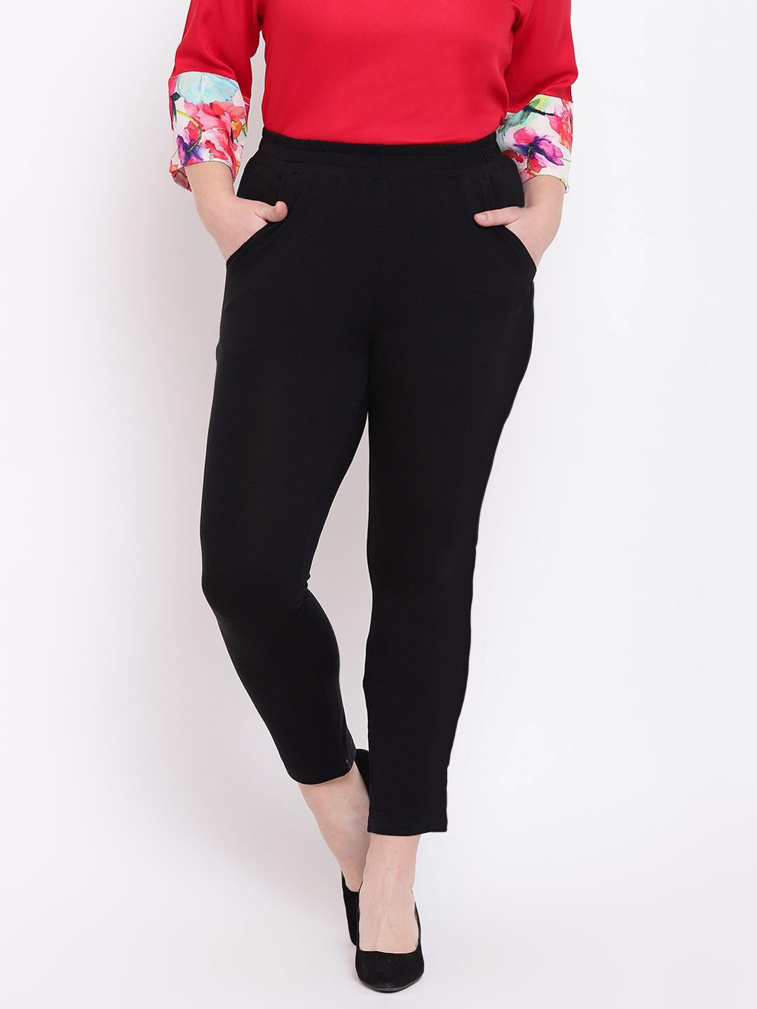 The Pink Moon Women Smart Slim Fit High-Rise Trousers