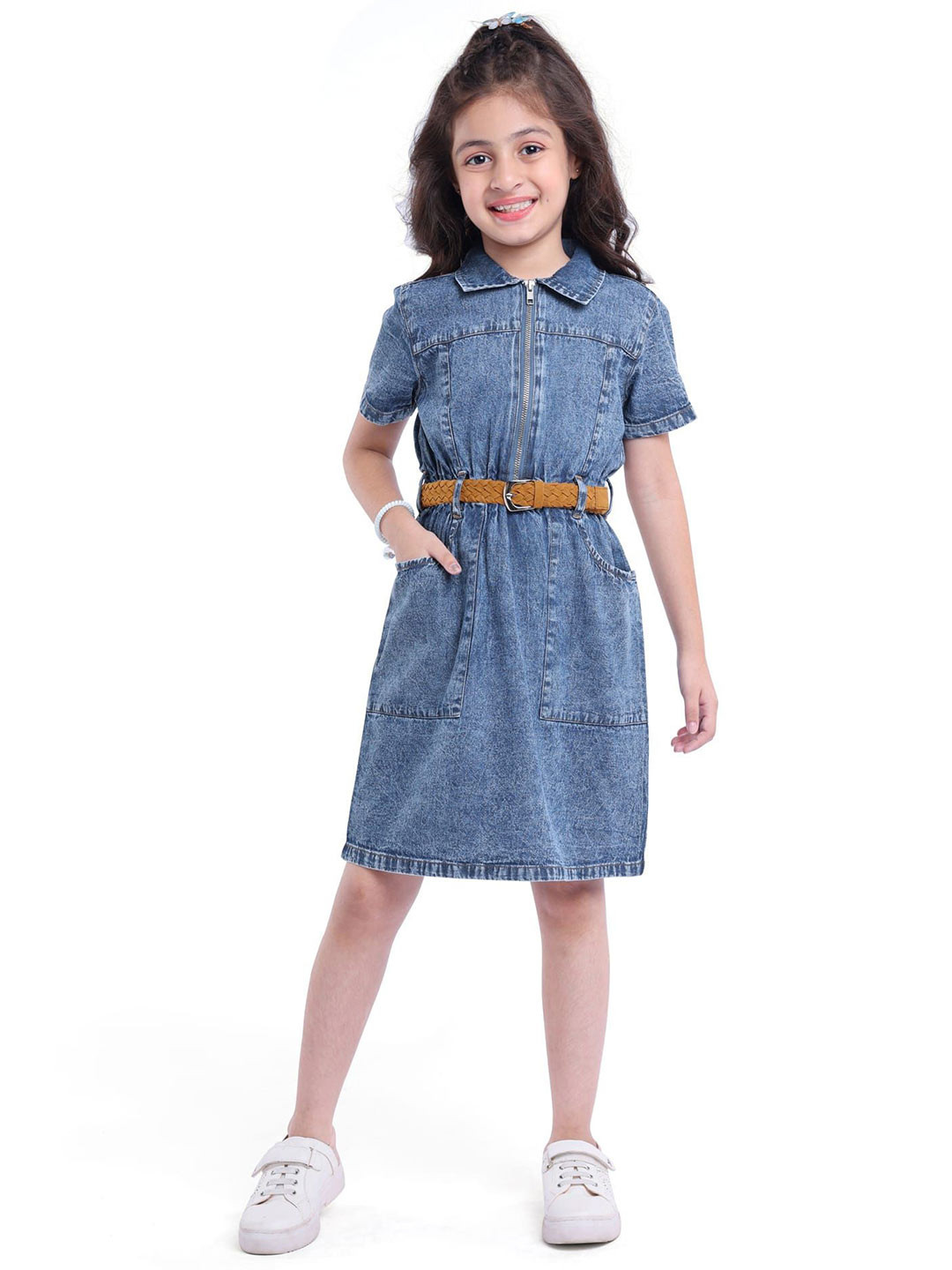 Hola Bonita Girls Pure Cotton Denim Shirt Dress