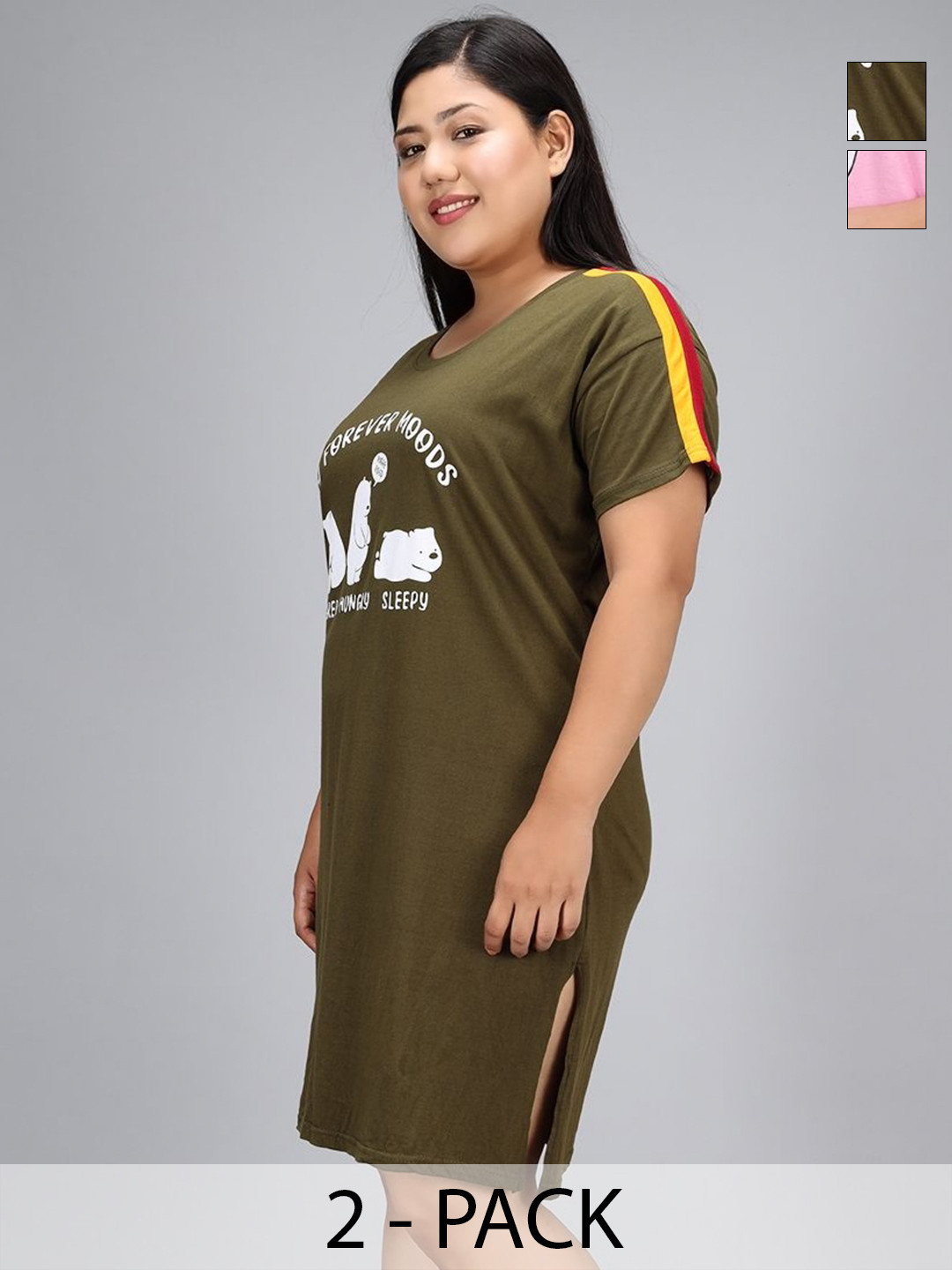 Christy World Women Pack Of 2 Printed Plus Size T-shirt