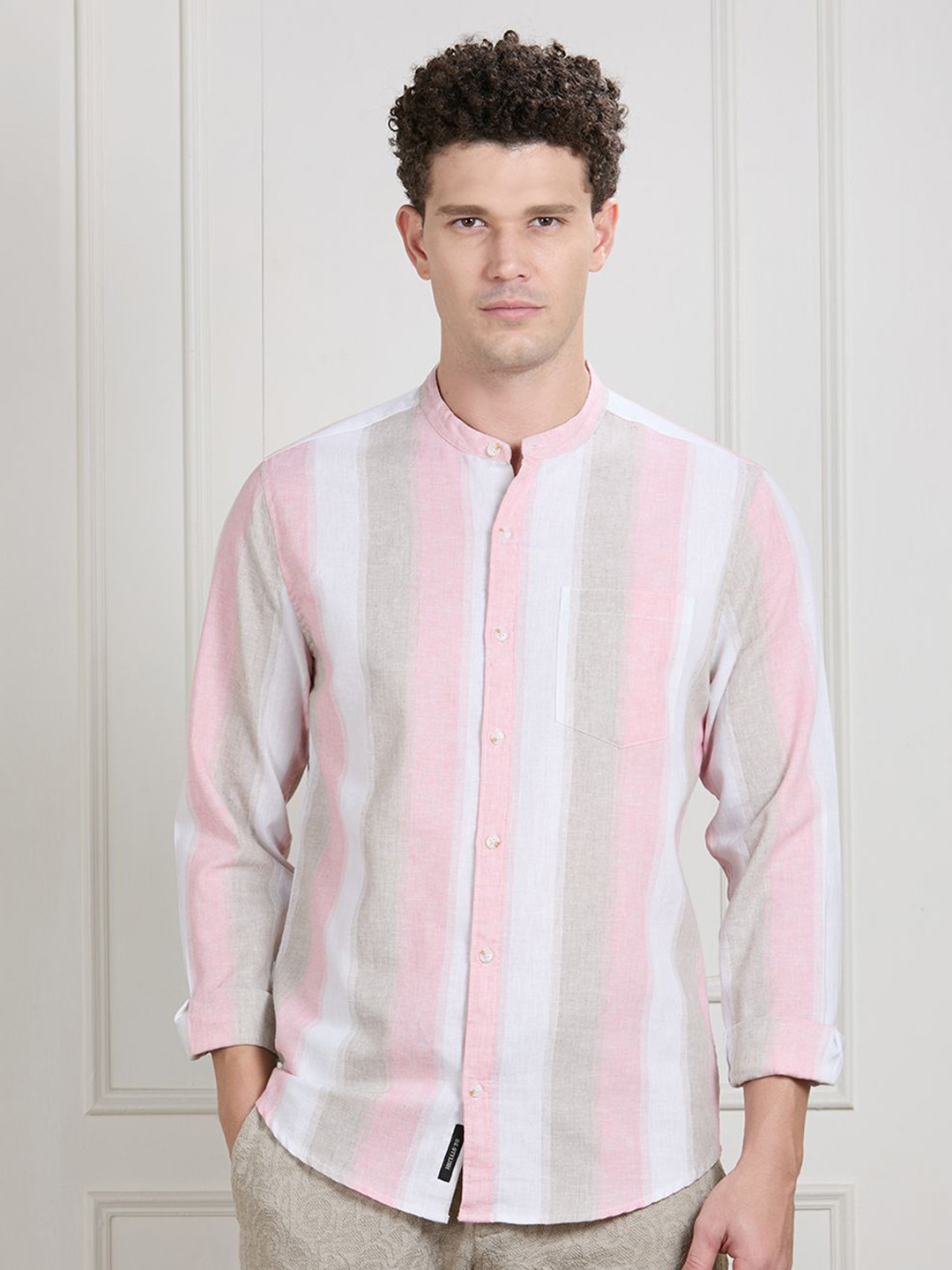 VALEN CLUB Men Vertical Stripes Printed Chest Pocket Casual Shirt