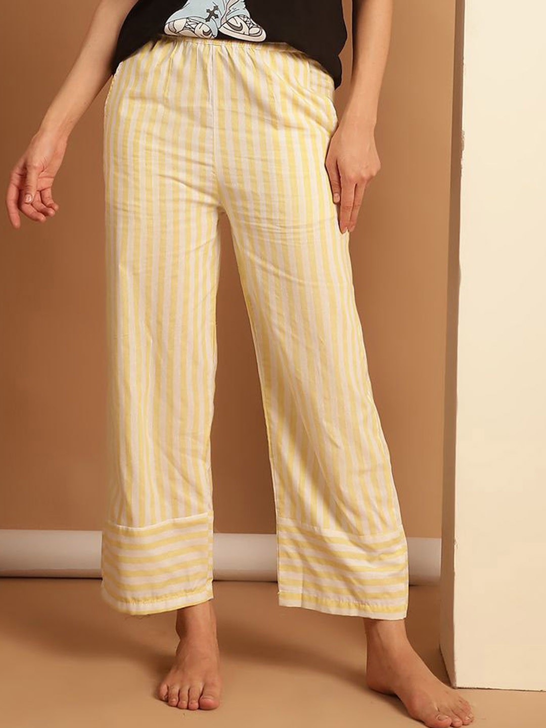 ETC Women Striped Pure Cotton Parallel Lounge Pants