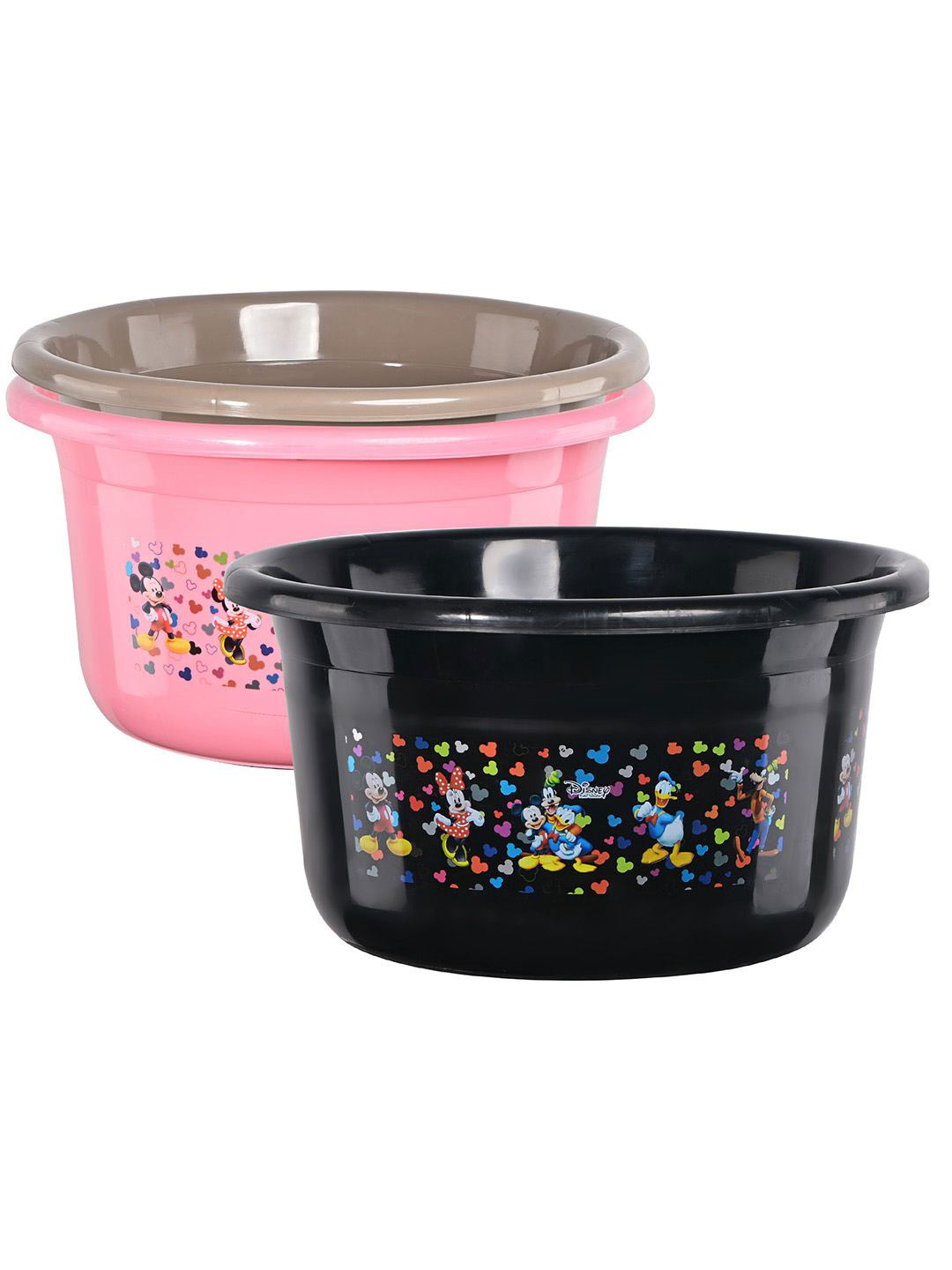 Kuber Industries Black & Brown 3 Pieces Disney Printed Light Weight Bath Tubs