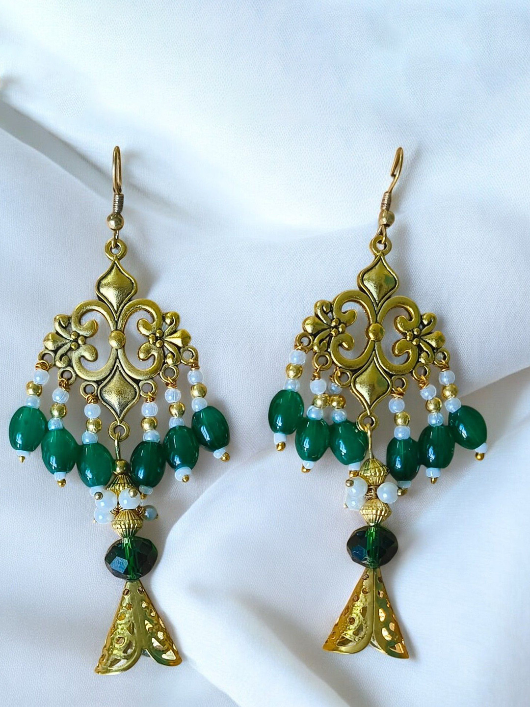devanya crafts Brass-Plated Artificial Beaded Contemporary Drop Earrings