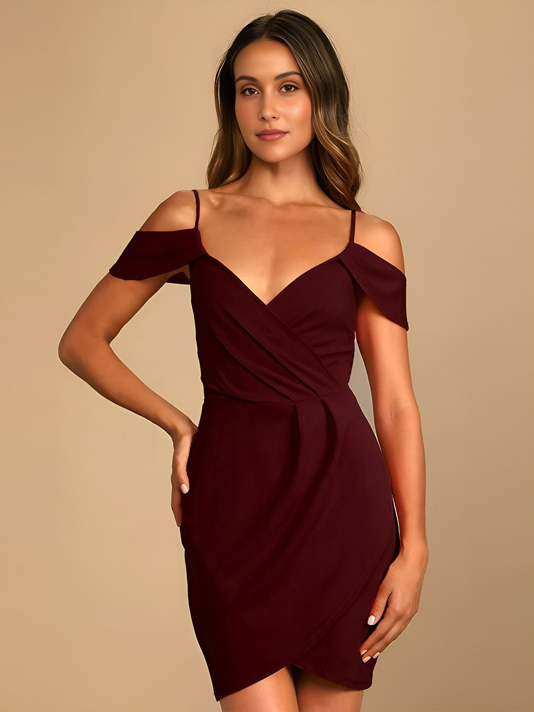 ZELZIS Puff Sleeve Applique Crepe Mini Dress