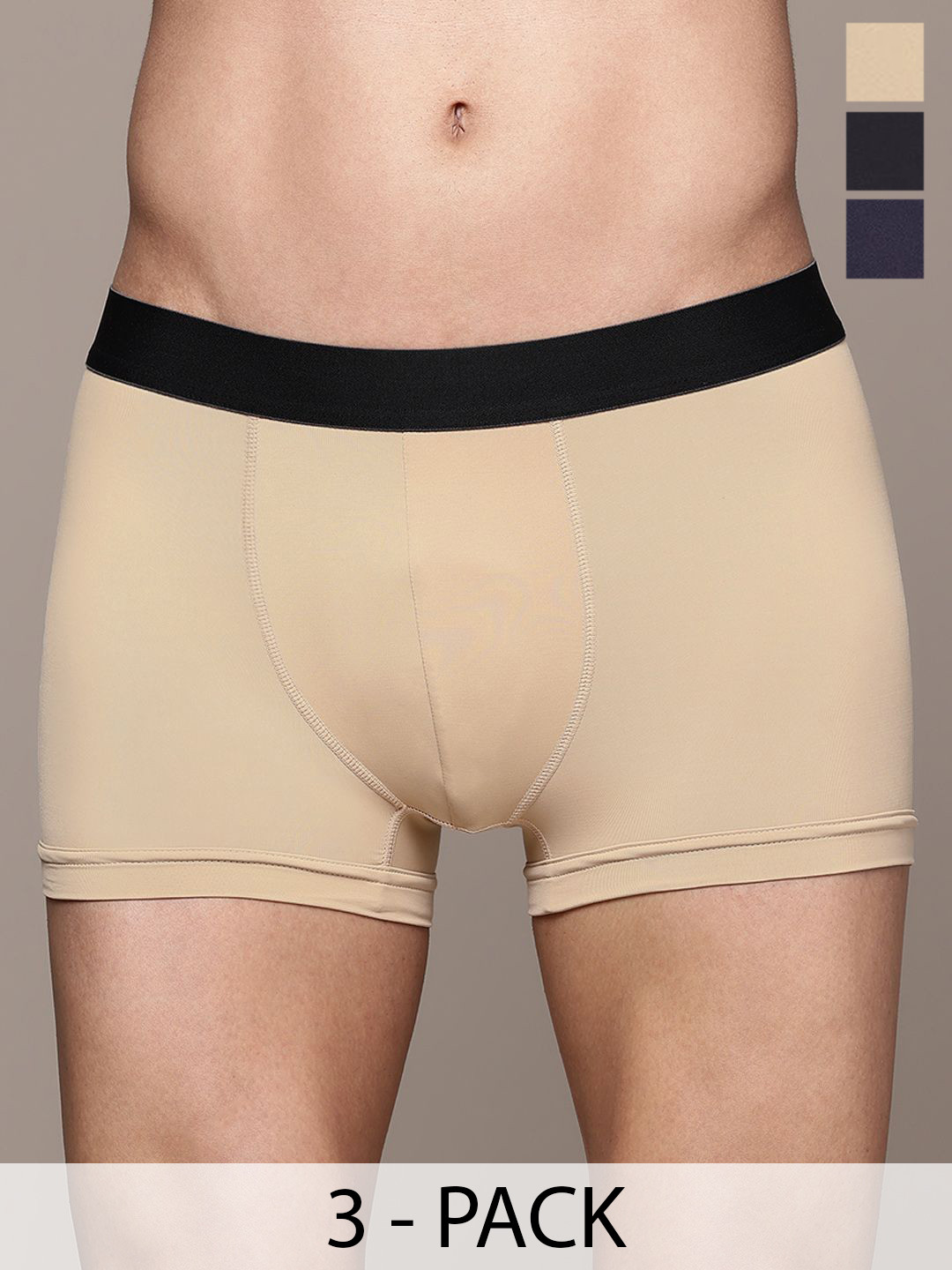 The Roadster Lifestyle Co. Men Pack Of 3 Mid Rise Short Trunks RD-PM-MT-100-BK-NB-SKN-3