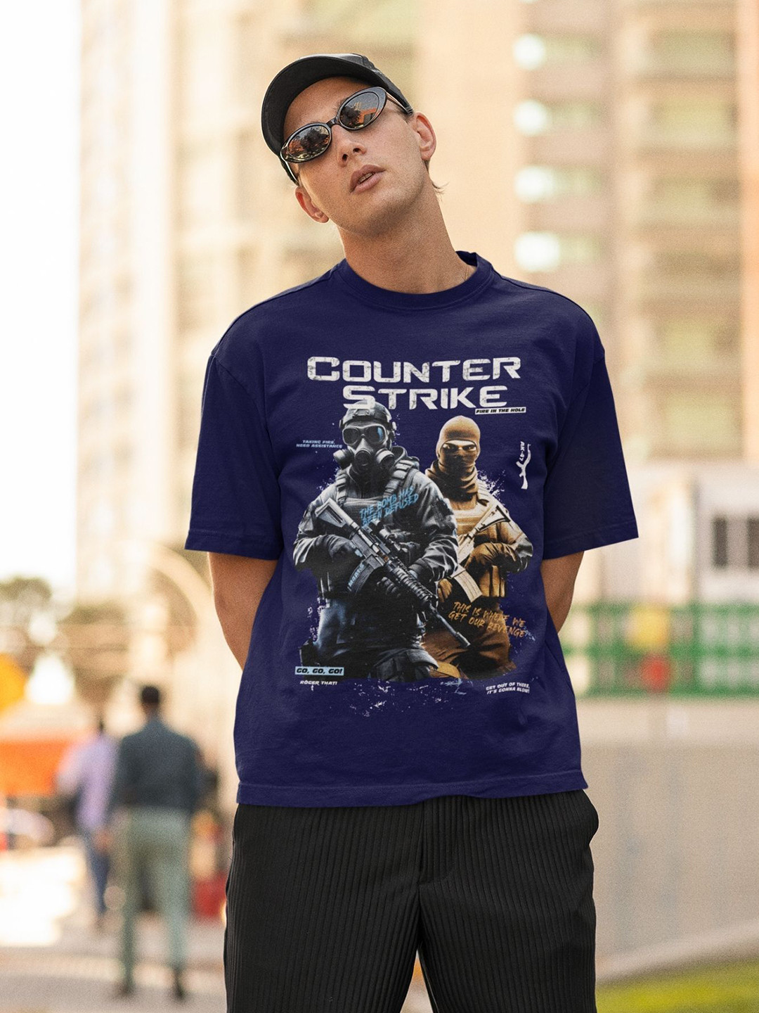 CAPTCHA Men Counter Strike game Printed Drop-shoulder Pure Cotton Oversized Tshirt