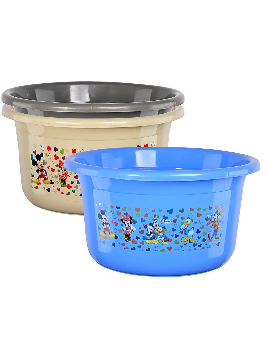 Kuber Industries Blue & Beige 3 Pieces Disney Bath Printed Light Weight Bath Tubs