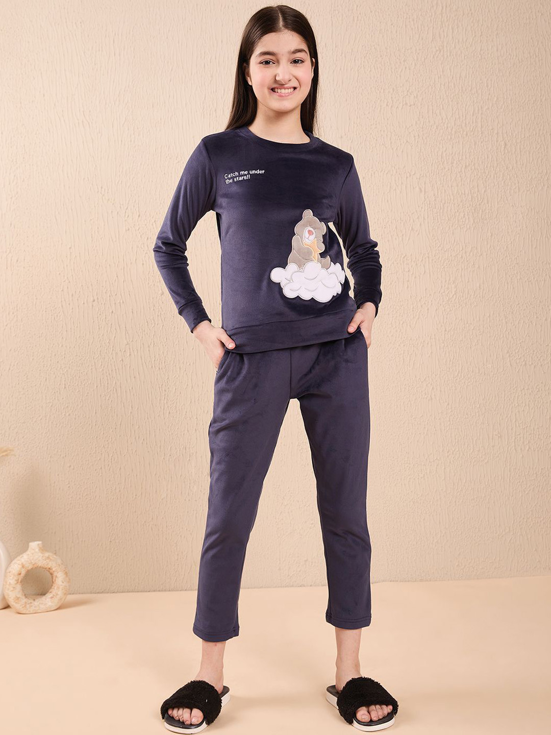 Sweet Dreams Girl Printed Long Sleeves Round Neck Top & Pyjamas Night Suit