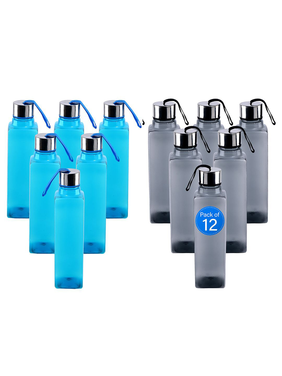 Kuber Industries Square Dori Black Solid Plastic BPA Free 12 Piece Water Bottle - 1L