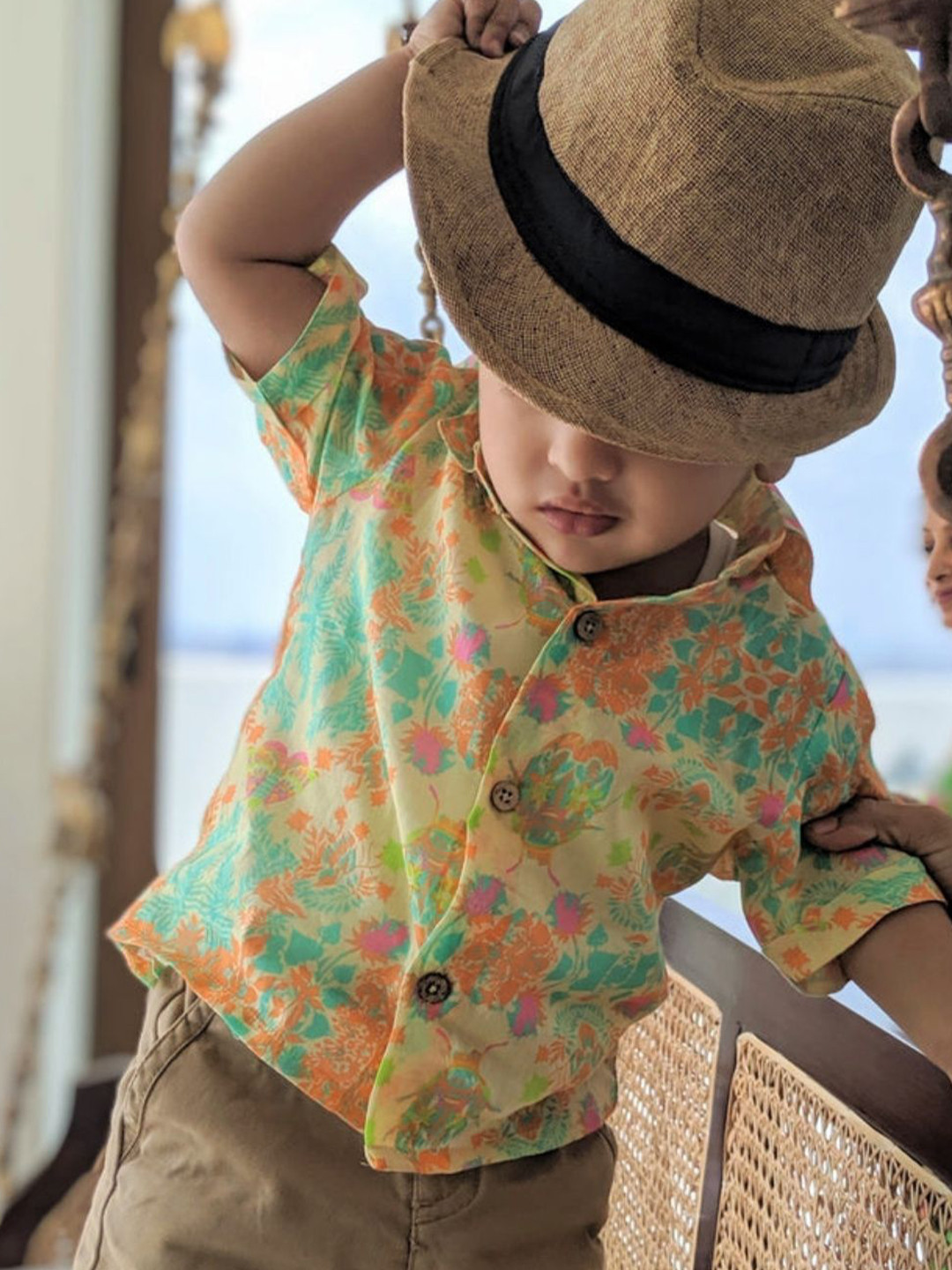 Tura Turi Boys Floral Printed Spread Collar Cotton Shirt