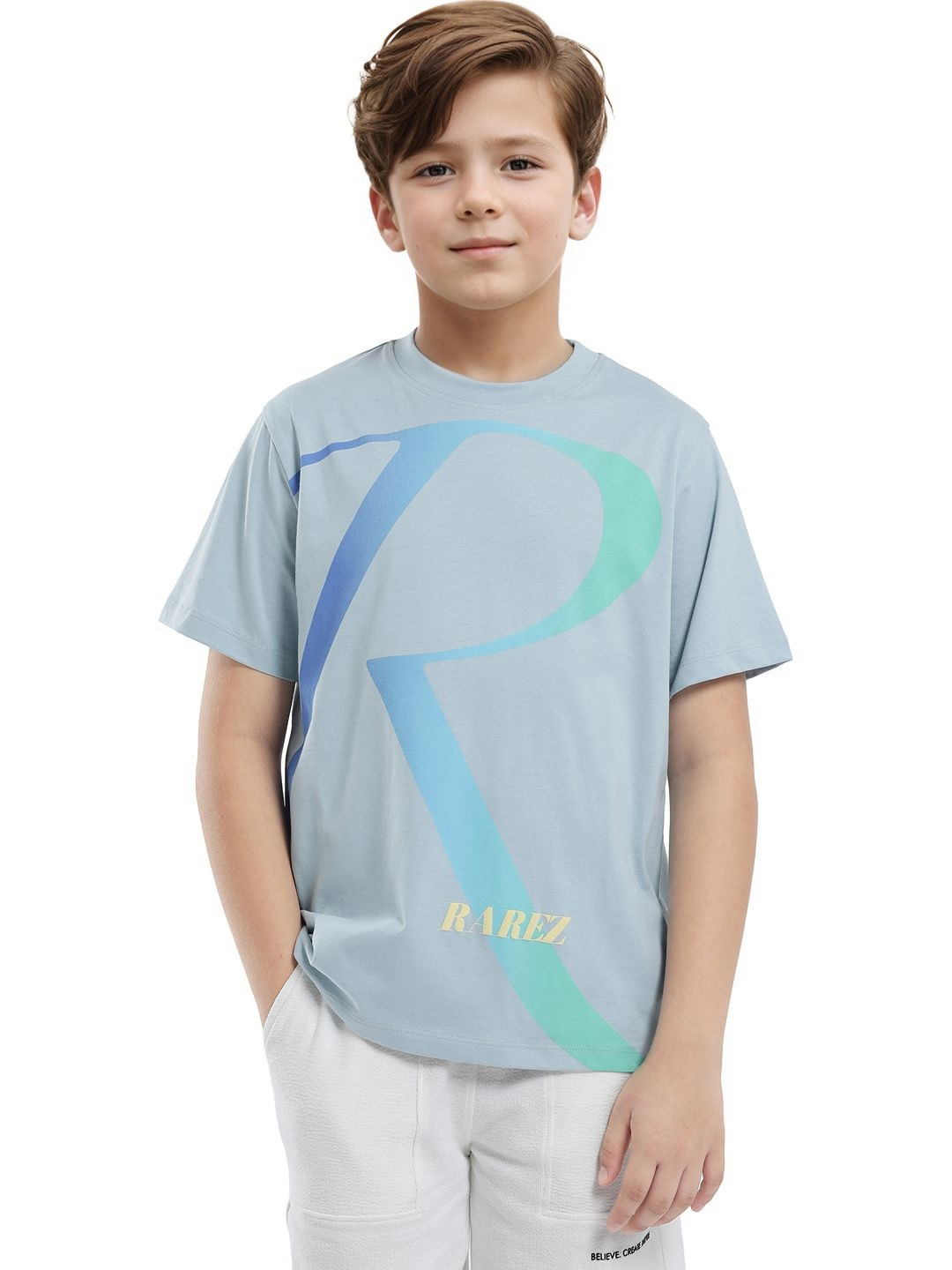 RARE ONES Boys Brand Logo Printed Round Neck Short Sleeves T-shirt