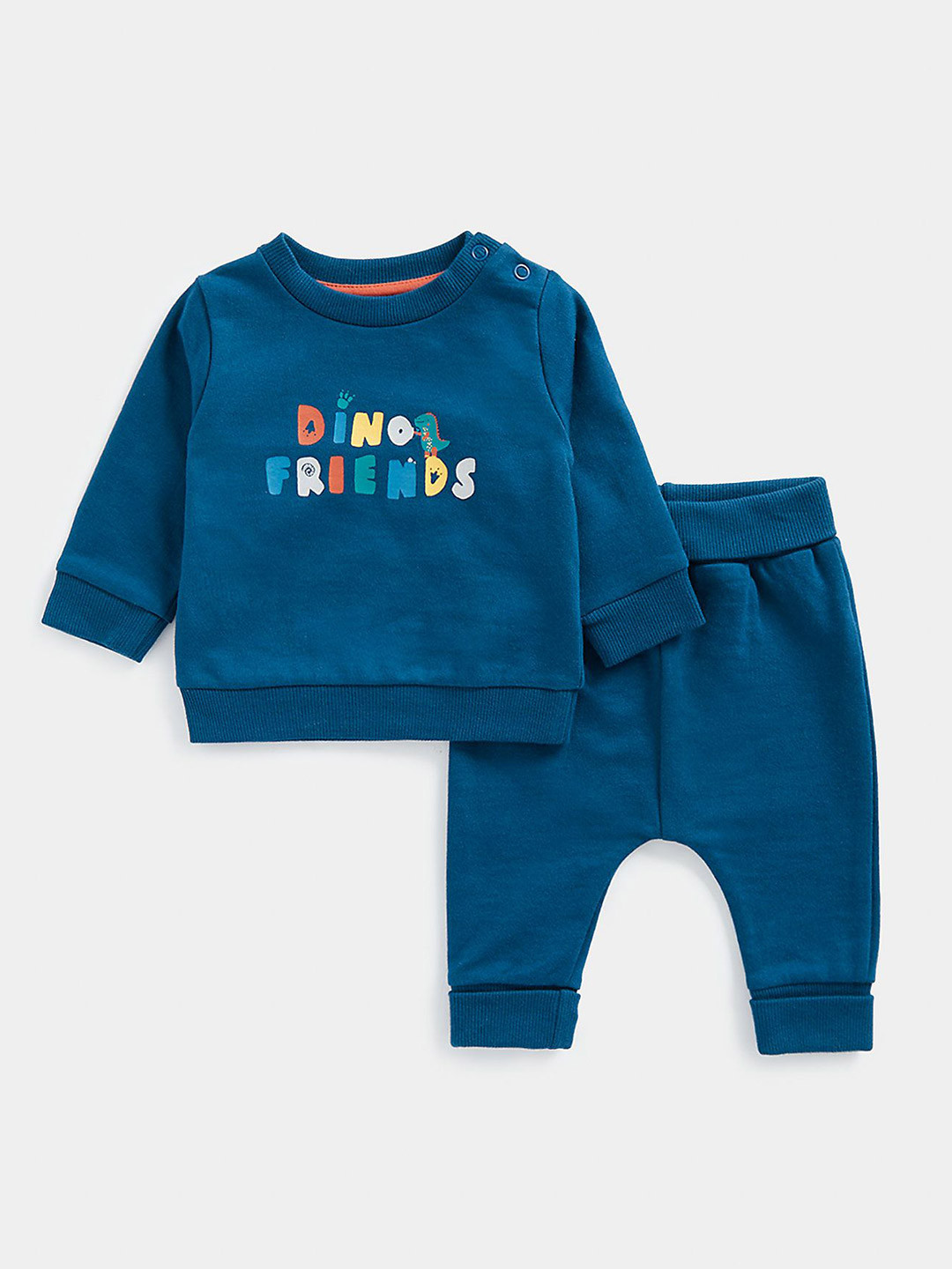 mothercare Boys Dino History Printed Long Sleeves Pure Cotton Sweatshirt With Jogger Set