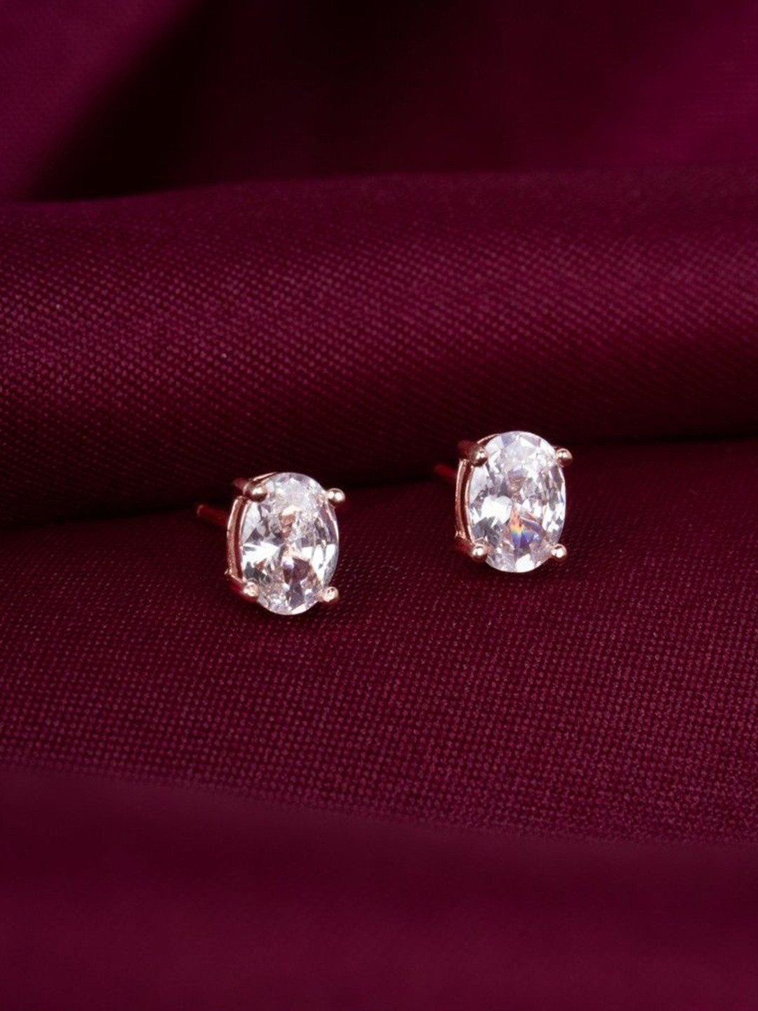 RACHIVA 925 Sterling Silver Rose Gold Oblate Solitaire Studs