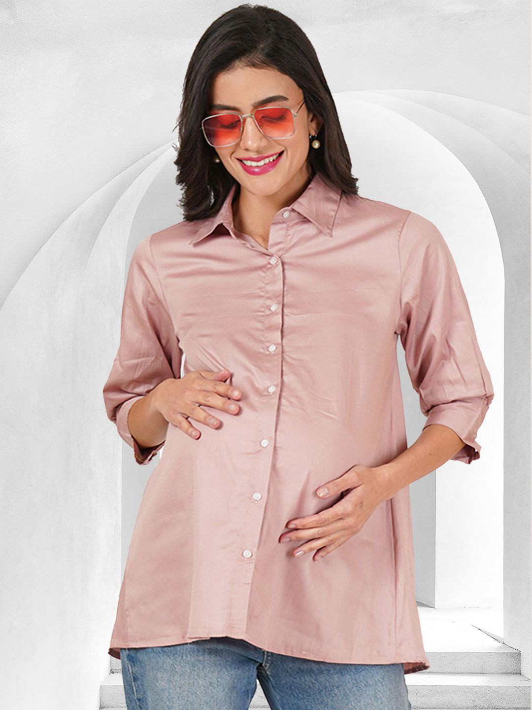 angloindu Woman's Maternity Shirt Style Cotton Longline Top